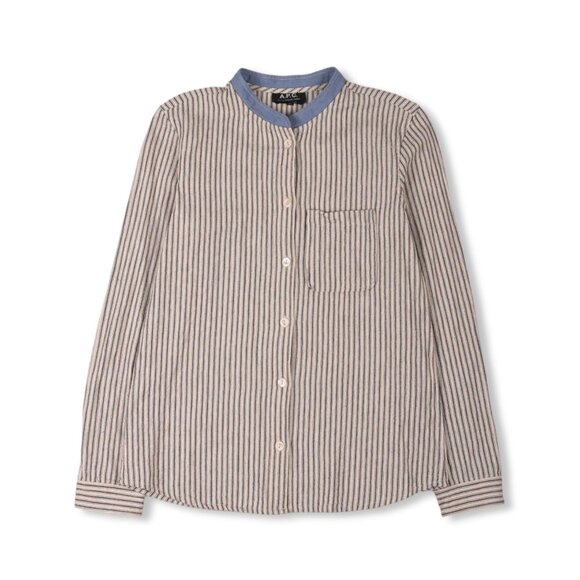 A.P.C. White Pinstriped Stand Collar Shirt Size 34 - 41734 - Picture 1 of 7